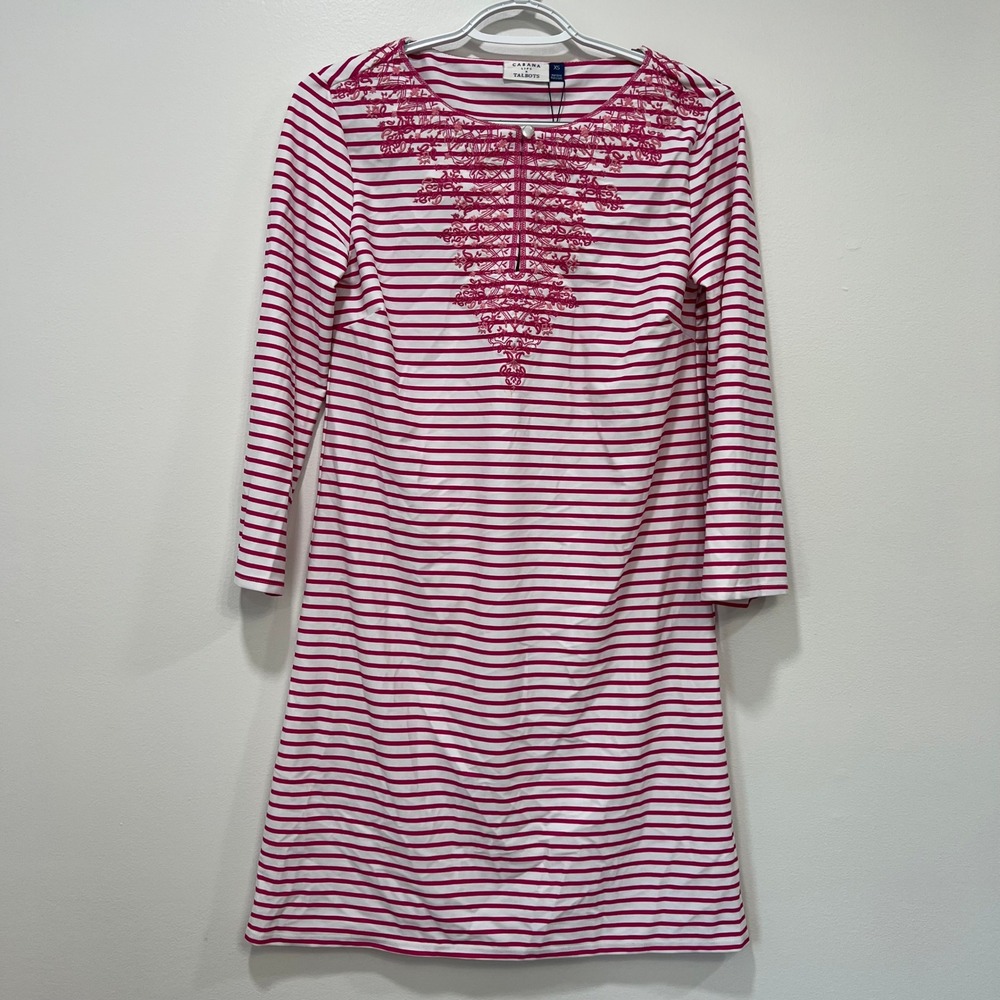 Cabana x Talbots Womens Dress NWT $109 Pink Stripe Stretch‎ UPF 50+ Knee Length
